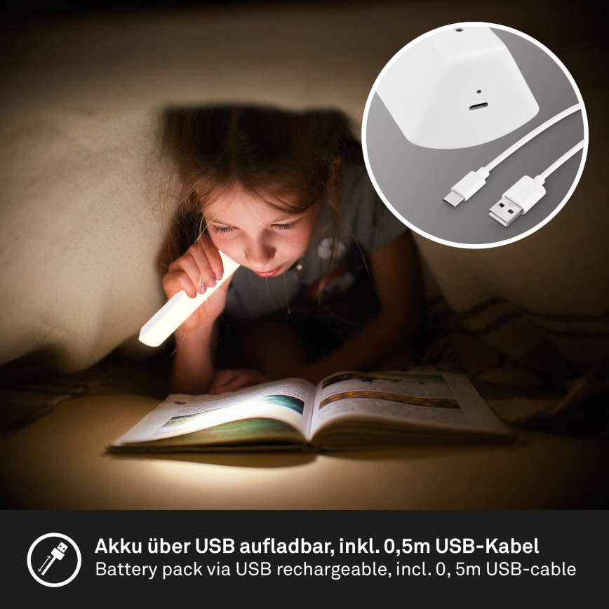 Briloner 7474-016 - LED Stmívatelná dotyková nabíjecí venkovní stolní lampa 2v1 LED/7W/5V 2200 mAh USB 3000K IP44 bílá