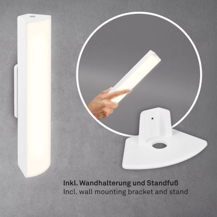 Briloner 7474-016 - LED Stmívatelná dotyková nabíjecí venkovní stolní lampa 2v1 LED/7W/5V 2200 mAh USB 3000K IP44 bílá