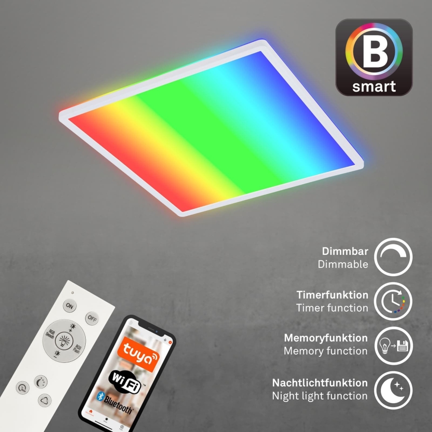 Briloner 7491-016 - LED RGBW Stmívatelné stropní svítidlo SMART LED/22W/230V 4000K 42x42 cm Wi-Fi Tuya + dálkové ovládání
