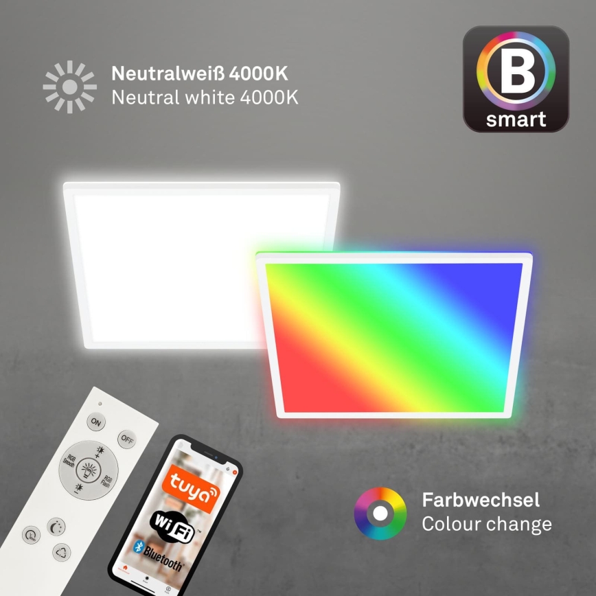 Briloner 7491-016 - LED RGBW Stmívatelné stropní svítidlo SMART LED/22W/230V 4000K 42x42 cm Wi-Fi Tuya + dálkové ovládání