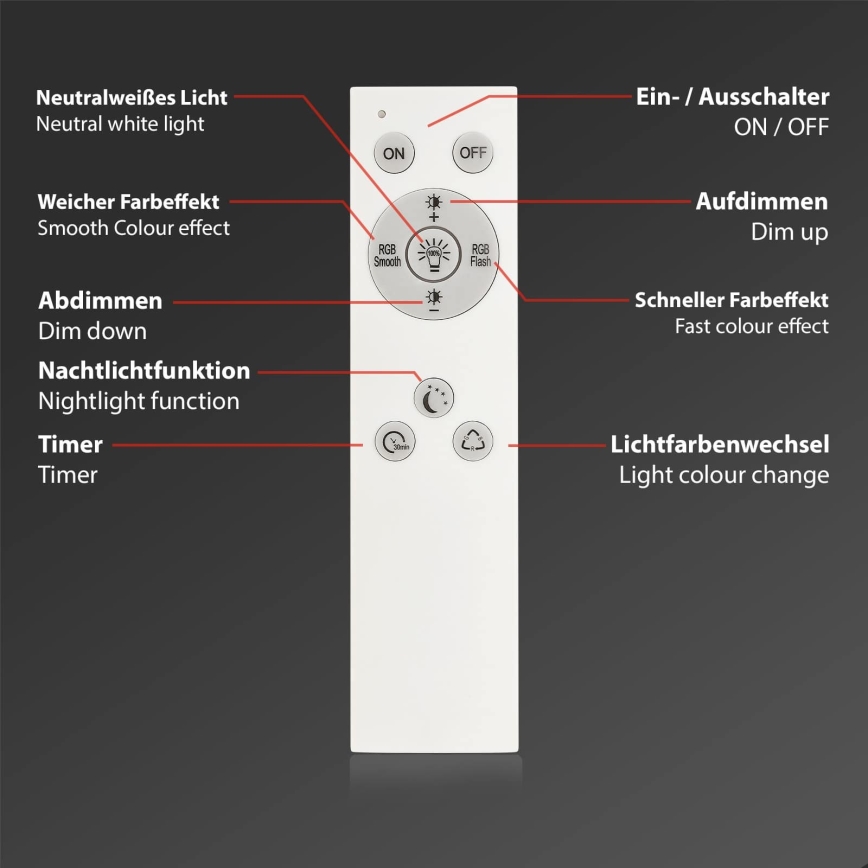 Briloner 7491-016 - LED RGBW Stmívatelné stropní svítidlo SMART LED/22W/230V 4000K 42x42 cm Wi-Fi Tuya + dálkové ovládání