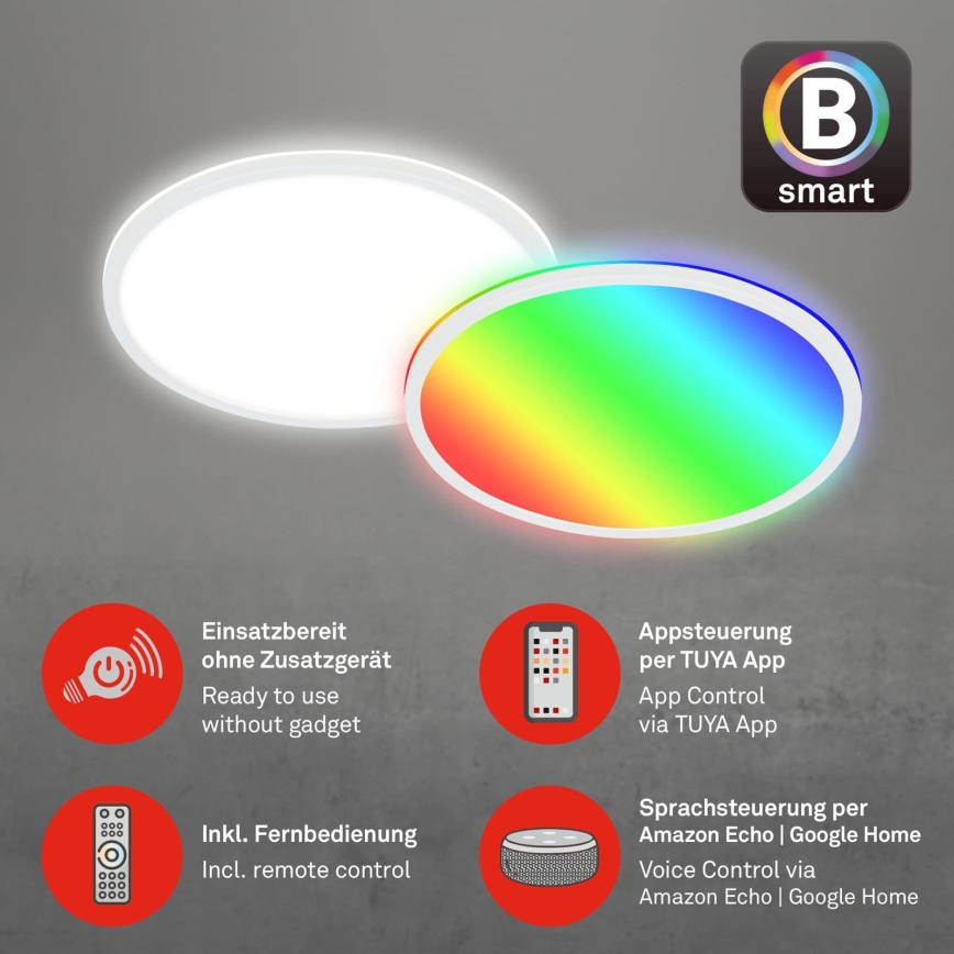 Briloner 7494016 - LED RGBW Stmívatelné stropní svítidlo SMART LED/22W/230V 4000K pr. 42 cm Wi-Fi Tuya + dálkové ovládání