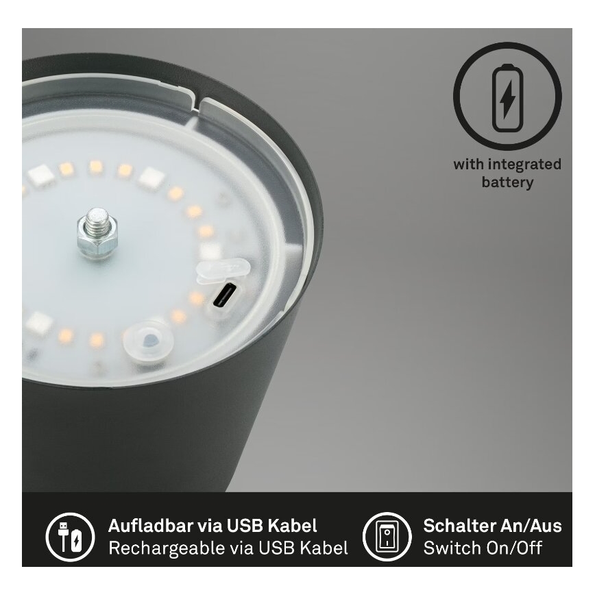 Briloner 7507015 - LED RGB Stmívatelná nabíjecí venkovní stolní lampa 2v1 LED/2,5W/5V IP44 antracit