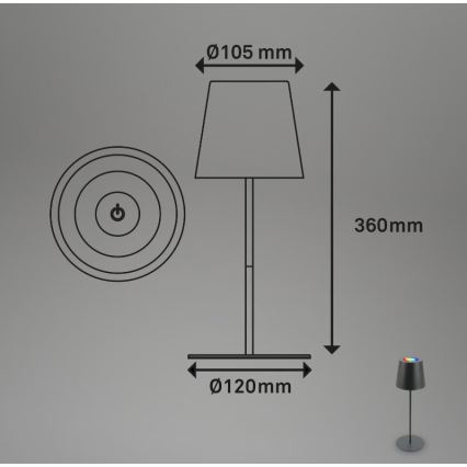 Briloner 7507015 - LED RGB Stmívatelná nabíjecí venkovní stolní lampa 2v1 LED/2,5W/5V IP44 antracit