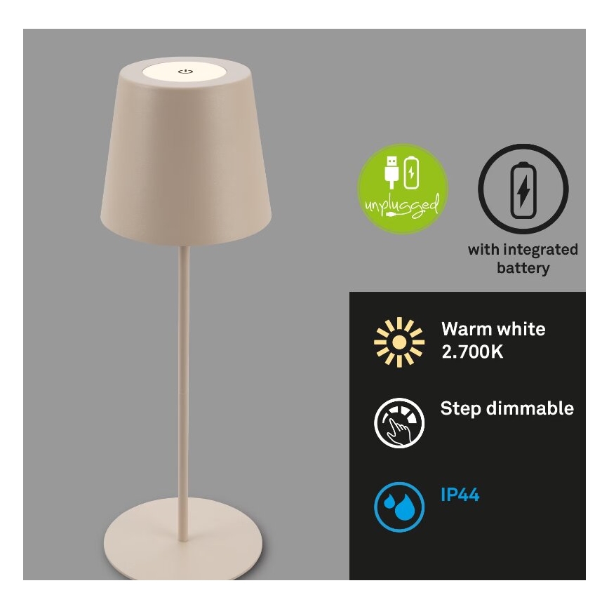 Briloner 7508011 - LED Stmívatelná nabíjecí venkovní stolní lampa 2v1 LED/2,5W/5V IP44 béžová