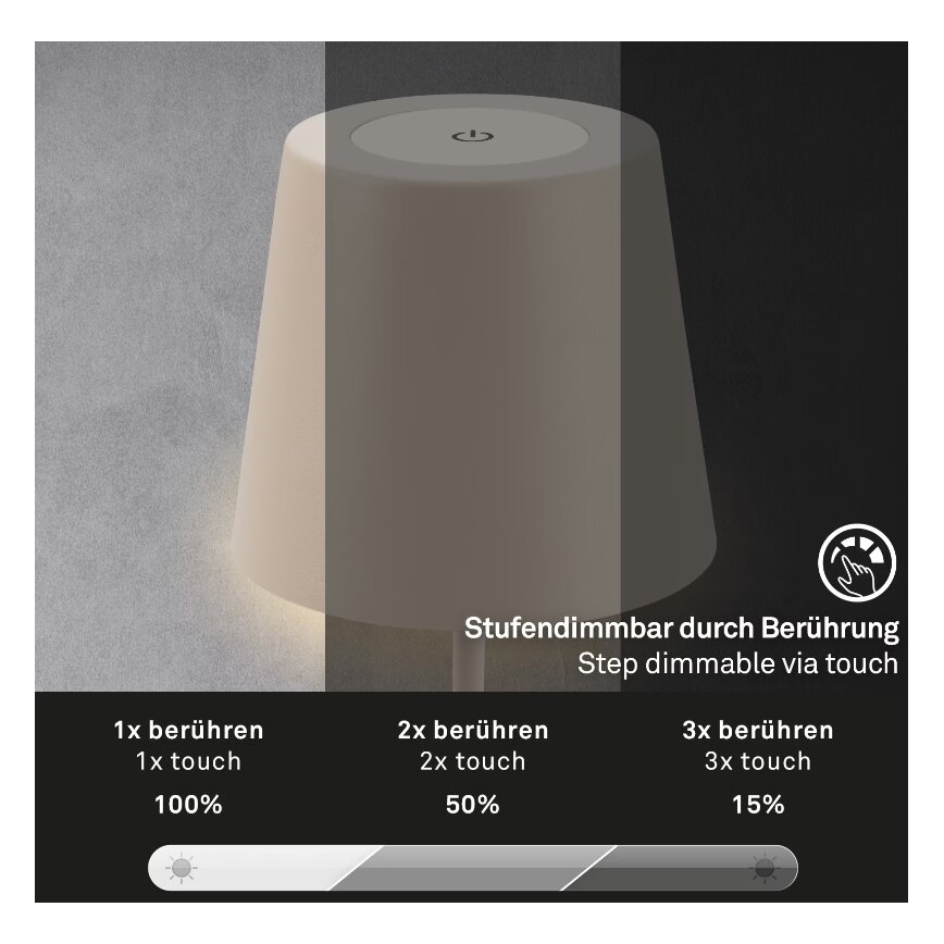 Briloner 7508011 - LED Stmívatelná nabíjecí venkovní stolní lampa 2v1 LED/2,5W/5V IP44 béžová