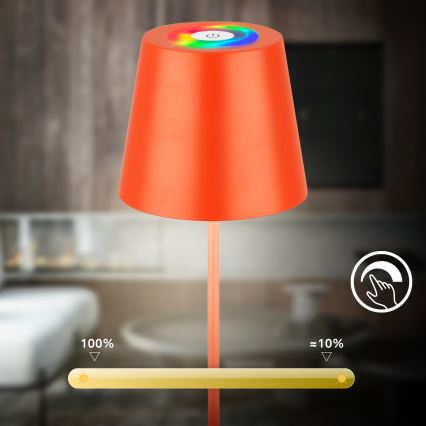 Briloner 7510012 - LED RGBW Stmívatelná venkovní nabíjecí stolní lampa CALIDA LED/2,5W/5V IP44 1200 mAh oranžová