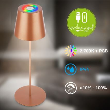 Briloner 7510013 - LED RGBW Stmívatelná venkovní nabíjecí stolní lampa CALIDA LED/2,5W/5V IP44 1200 mAh bronzová