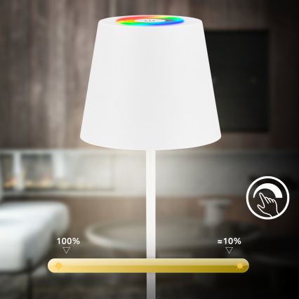 Briloner 7510016 - LED RGBW Stmívatelná venkovní nabíjecí stolní lampa CALIDA LED/2,5W/5V IP44 1200 mAh bílá