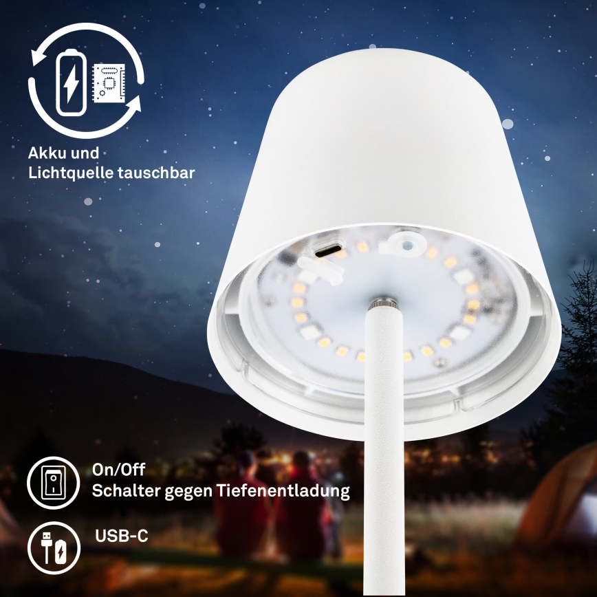 Briloner 7517016 - LED RGBW Stmívatelná nabíjecí venkovní stolní lampa CILANO LED/3W/5V IP44 2000 mAh bílá