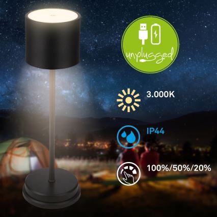 Briloner 7521015 - LED Stmívatelná venkovní nabíjecí stolní lampa SIGO LED/2,5W/5V IP44 2600 mAh černá
