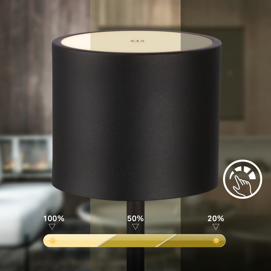 Briloner 7521015 - LED Stmívatelná venkovní nabíjecí stolní lampa SIGO LED/2,5W/5V IP44 2600 mAh černá