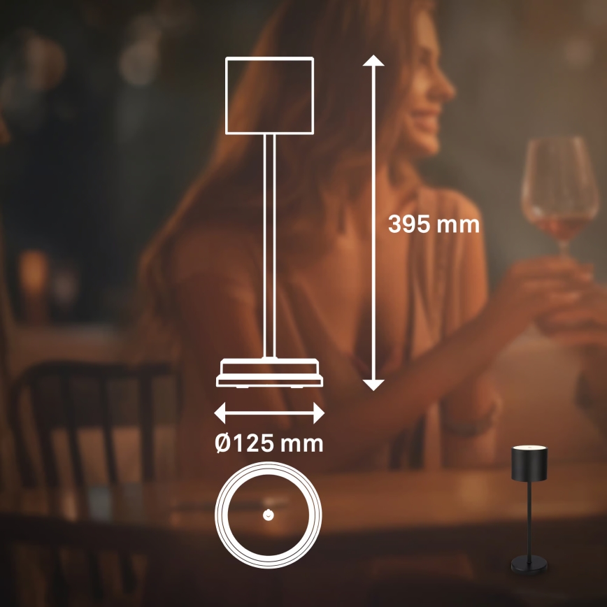 Briloner 7521015 - LED Stmívatelná venkovní nabíjecí stolní lampa SIGO LED/2,5W/5V IP44 2600 mAh černá