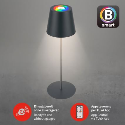 Briloner 7559015 - LED RGB Stmívatelná nabíjecí venkovní stolní lampa COLORIS LED/3,5W/5V IP44 2000 mAh antracit Wi-Fi Tuya