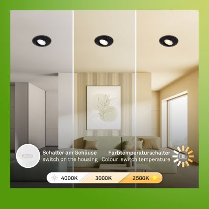 Briloner 7587035 - SADA 3x LED Stmívatelné koupelnové podhledové svítidlo KLIRA 1xLED/4,9W/230V 2500/3000/4000K IP23 černá