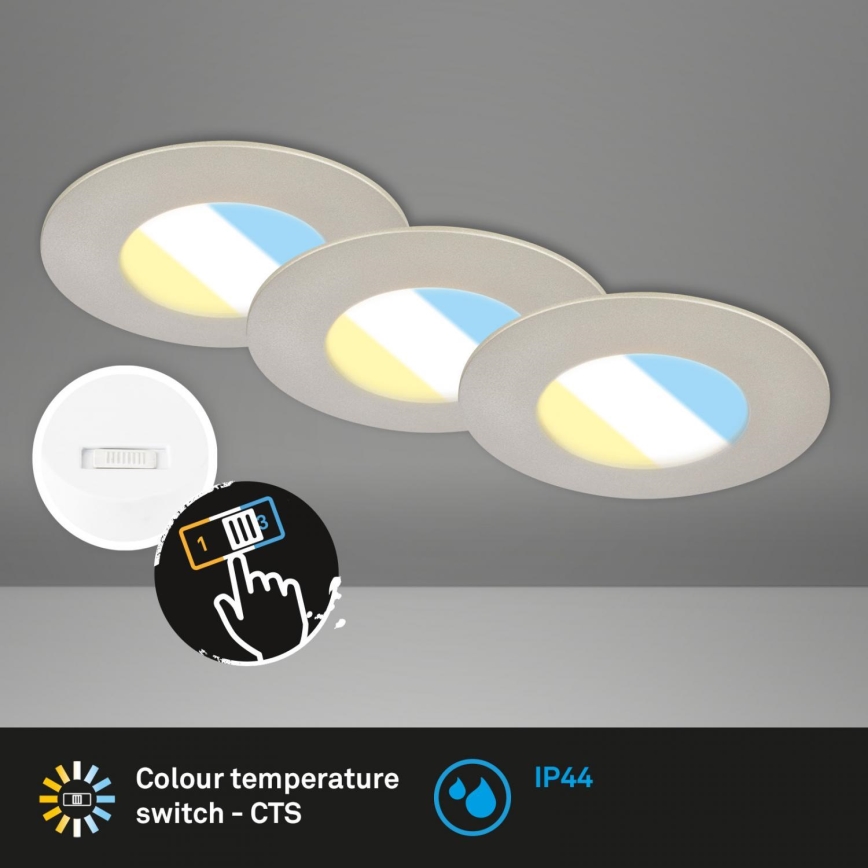 Briloner 7598032 - SADA 3x LED Koupelnové podhledové svítidlo LED/4,9W/230V IP44 2700/4000/6500K matný chrom
