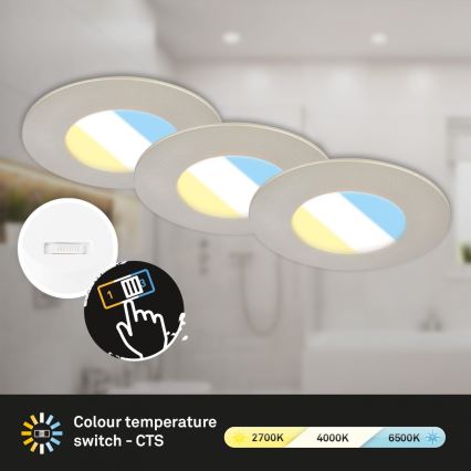Briloner 7598032 - SADA 3x LED Koupelnové podhledové svítidlo LED/4,9W/230V IP44 2700/4000/6500K matný chrom