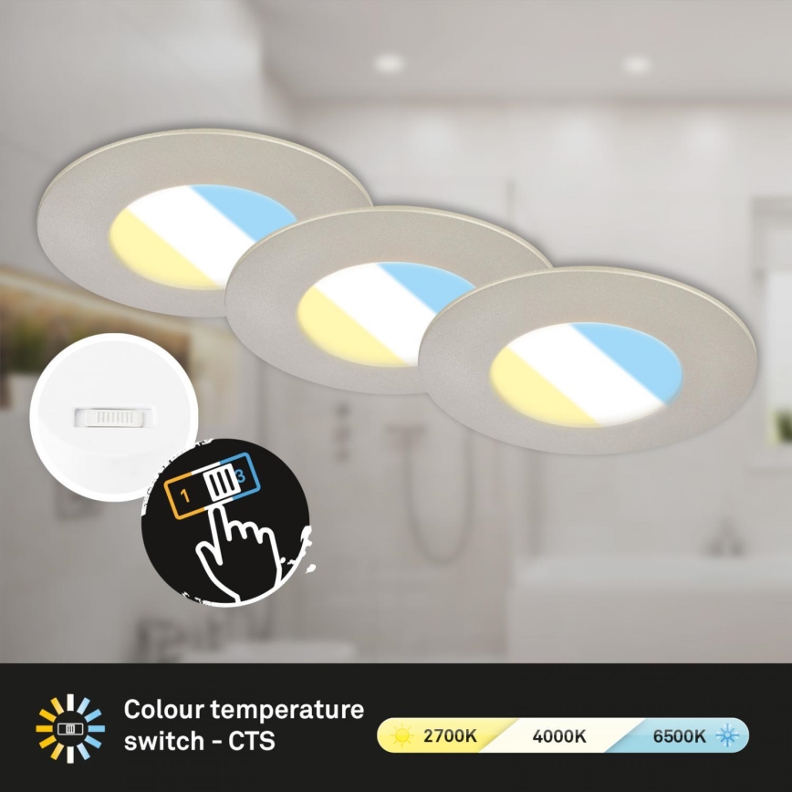 Briloner 7598032 - SADA 3x LED Koupelnové podhledové svítidlo LED/4,9W/230V IP44 2700/4000/6500K matný chrom