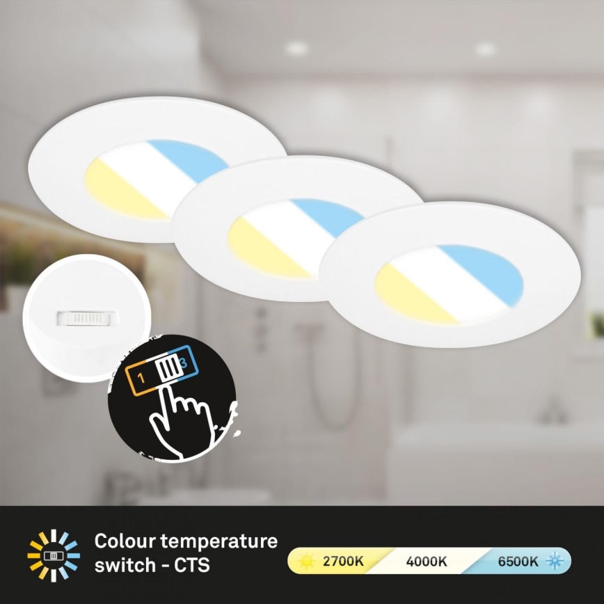 Briloner 7598036 - SADA 3x LED Koupelnové podhledové svítidlo LED/4,9W/230V IP44 2700/4000/6500K bílá