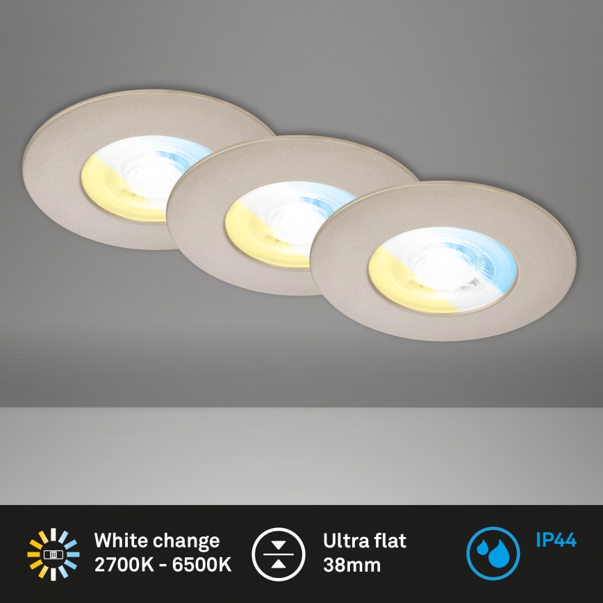 Briloner 7605032 - SADA 3xLED Koupelnové podhledové svítidlo 3xLED/4,9W/230V IP44 matný chrom