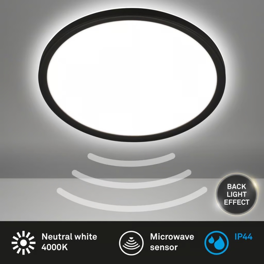 Briloner - LED Koupelnové stropní svítidlo se senzorem pohybu MOVE LED/18W/230V IP44 pr. 29 cm černá