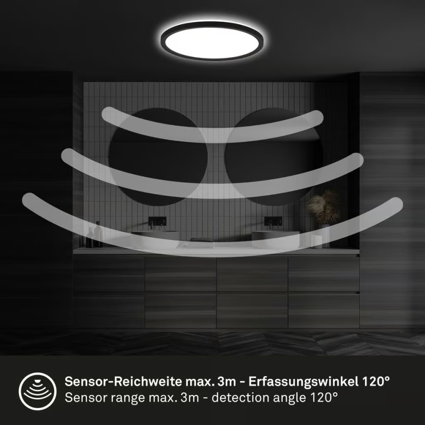 Briloner - LED Koupelnové stropní svítidlo se senzorem pohybu MOVE LED/18W/230V IP44 pr. 29 cm černá