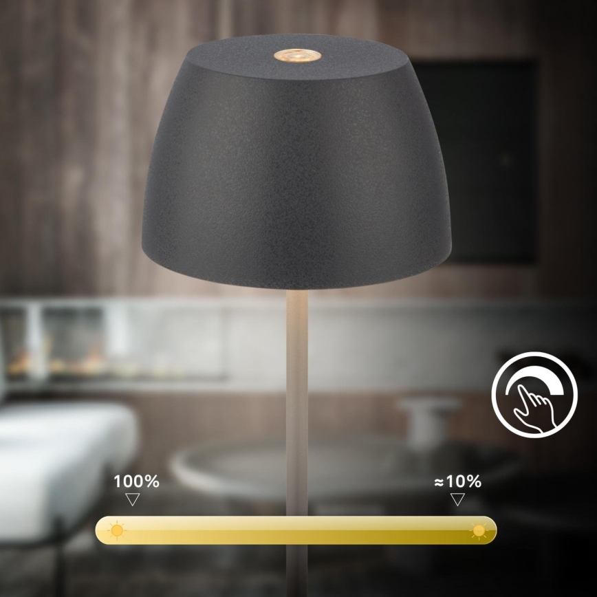 Briloner - LED Stmívatelná nabíjecí dotyková venkovní stolní lampa MINI LED/2,5W/5V IP44 1800 mAh antracit