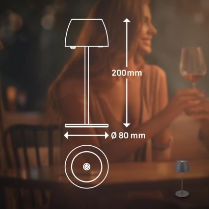 Briloner - LED Stmívatelná nabíjecí dotyková venkovní stolní lampa MINI LED/2,5W/5V IP44 1800 mAh antracit