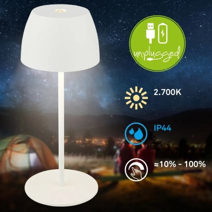 Briloner  - LED Stmívatelná nabíjecí dotyková venkovní stolní lampa MINI LED/2,5W/5V IP44 1800 mAh bílá