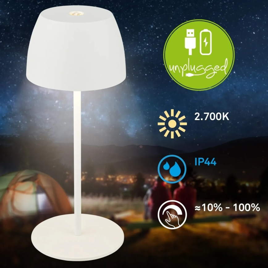 Briloner  - LED Stmívatelná nabíjecí dotyková venkovní stolní lampa MINI LED/2,5W/5V IP44 1800 mAh bílá