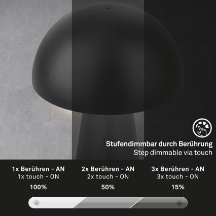 Briloner - LED Stmívatelná nabíjecí dotyková venkovní stolní lampa LED/2,6W/5V 3000K IP44 2000 mAh černá