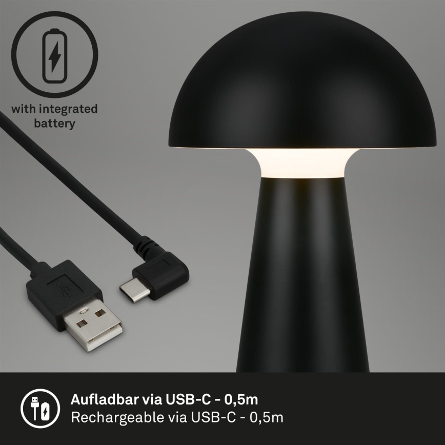 Briloner - LED Stmívatelná nabíjecí dotyková venkovní stolní lampa LED/2,6W/5V 3000K IP44 2000 mAh černá