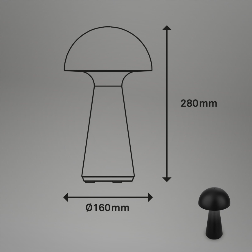 Briloner - LED Stmívatelná nabíjecí dotyková venkovní stolní lampa LED/2,6W/5V 3000K IP44 2000 mAh černá