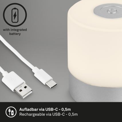 Briloner - LED Stmívatelná nabíjecí dotyková venkovní stolní lampa LED/2W/5V 2700K IP44 1200 mAh matný chrom