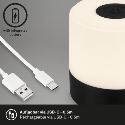 Briloner - LED Stmívatelná nabíjecí dotyková venkovní stolní lampa LED/2W/5V 2700K IP44 1200 mAh černá