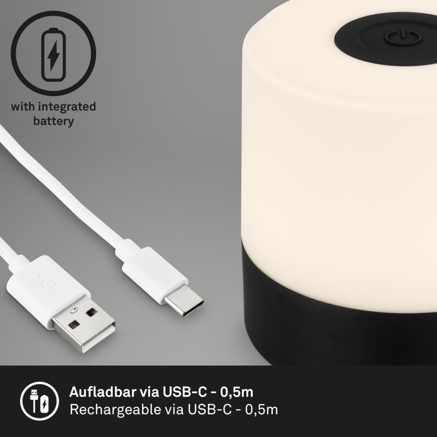 Briloner - LED Stmívatelná nabíjecí dotyková venkovní stolní lampa LED/2W/5V 2700K IP44 1200 mAh černá