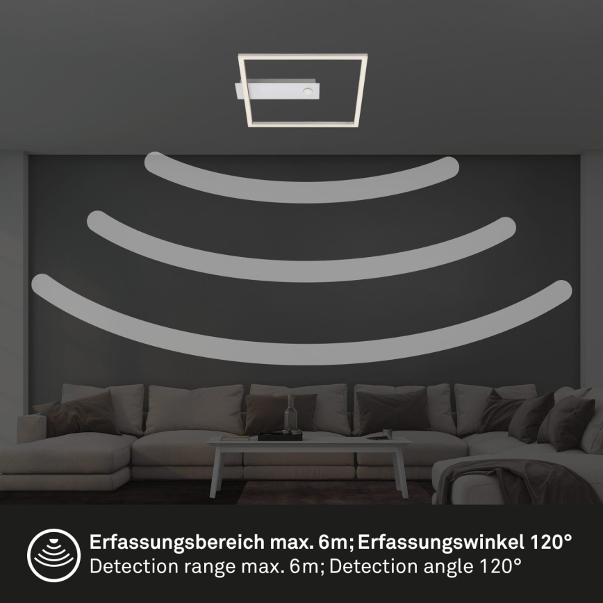 Briloner - LED Stropní svítidlo se senzorem pohybu a soumraku FRAME LED/14W/230V 3000K 30x32 cm matný chrom