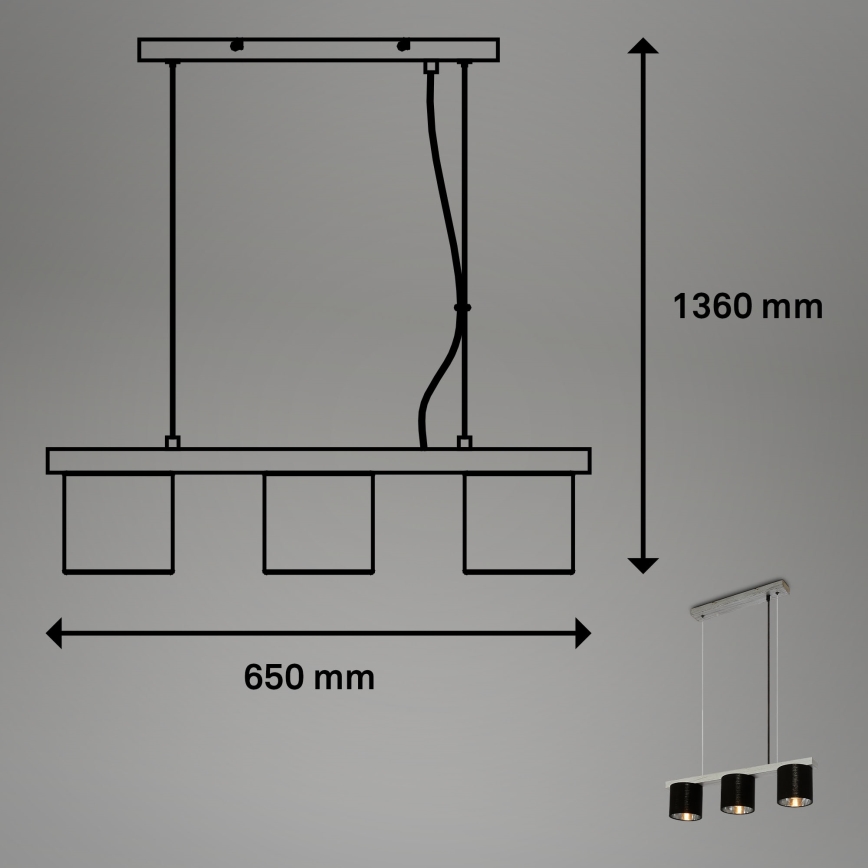 Briloner - Lustr na lanku LURI 3xE14/25W/230V kaučukovník