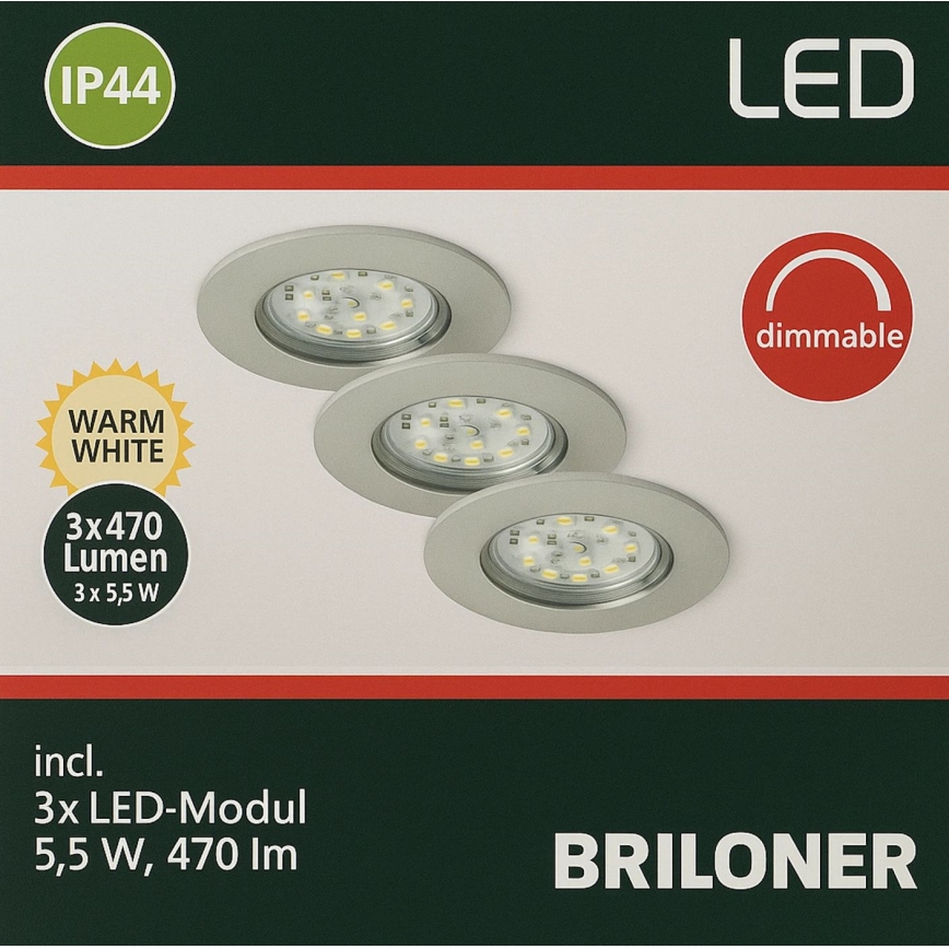Briloner - SADA 3x LED Stmívatelné koupelnové podhledové svítidlo LED/5,5W/230V IP44