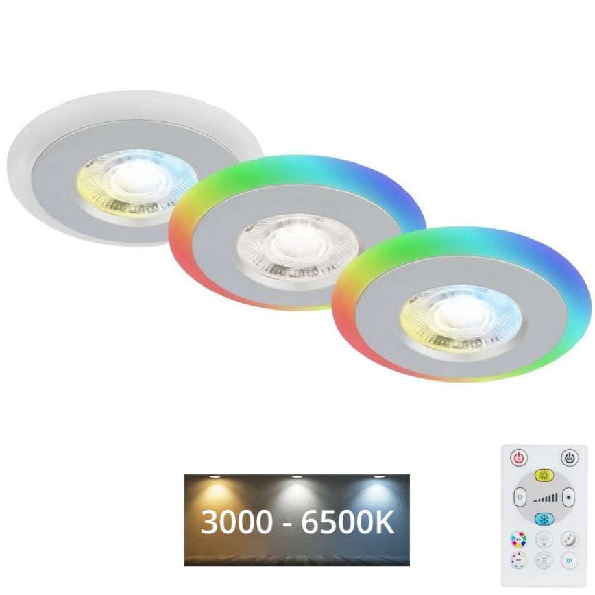 Briloner - SADA 3x LED RGBW Stmívatelné koupelnové podhledové svítidlo LED/5W/230V 3000-6500K IP44 + dálkové ovládání