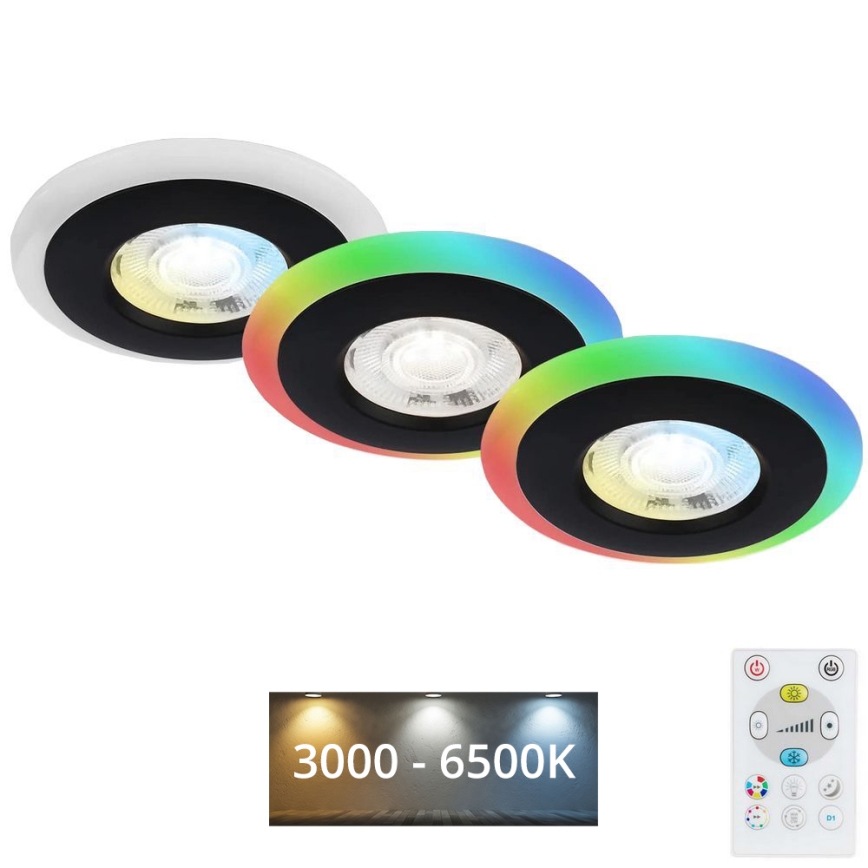 Briloner - SADA 3x LED RGBW Stmívatelné koupelnové podhledové svítidlo LED/5W/230V 3000-6500K IP44 + dálkové ovládání