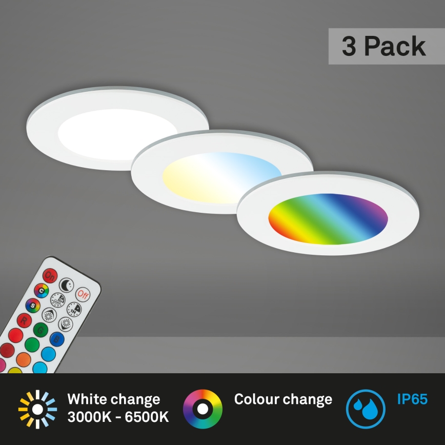 Briloner - SADA 3x RGBW LED Stmívatelné koupelnové podhledové svítidlo LED/4,8W/230V 3000-6500K IP65 + dálkové ovládání