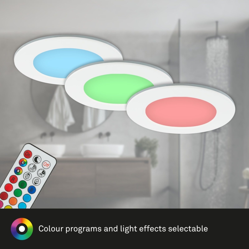 Briloner - SADA 3x RGBW LED Stmívatelné koupelnové podhledové svítidlo LED/4,8W/230V 3000-6500K IP65 + dálkové ovládání