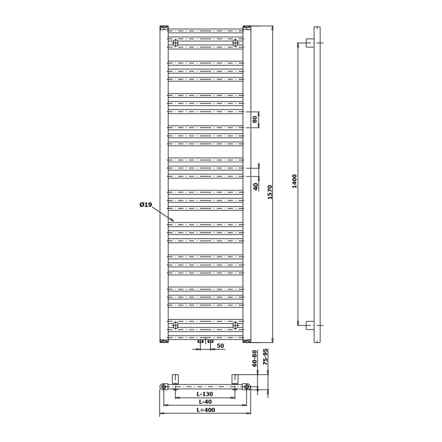 Bruckner - Koupelnový radiátor ALBRECHT 547W/230V 50x157 cm bílá