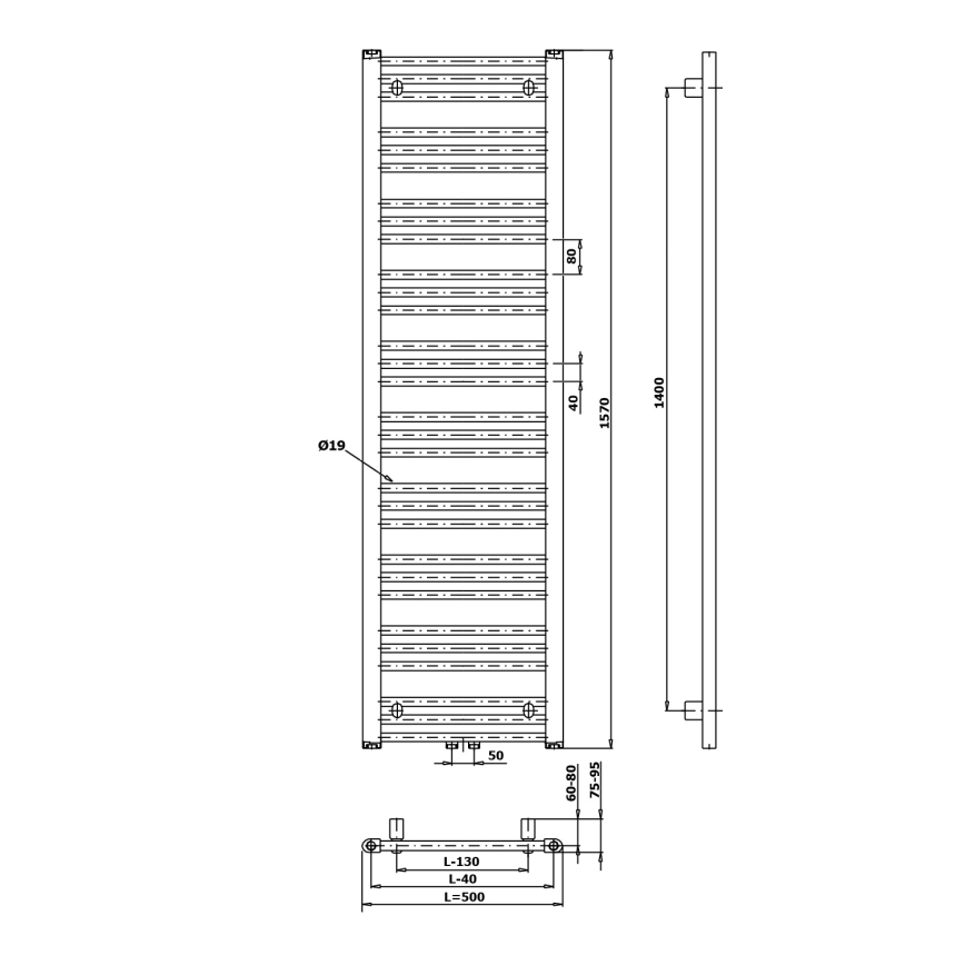 Bruckner - Koupelnový radiátor ALBRECHT 657W/230V 50x157 cm matná černá