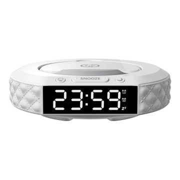 Budík s LCD displejem a bezdrátovou Qi nabíječkou 27W/9V 220 mAh bílá
