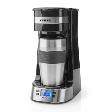 Butler - Kávovar na jeden hrnek 0,4 l s časovačem a cestovním hrnkem 750W/230V nerez/černá