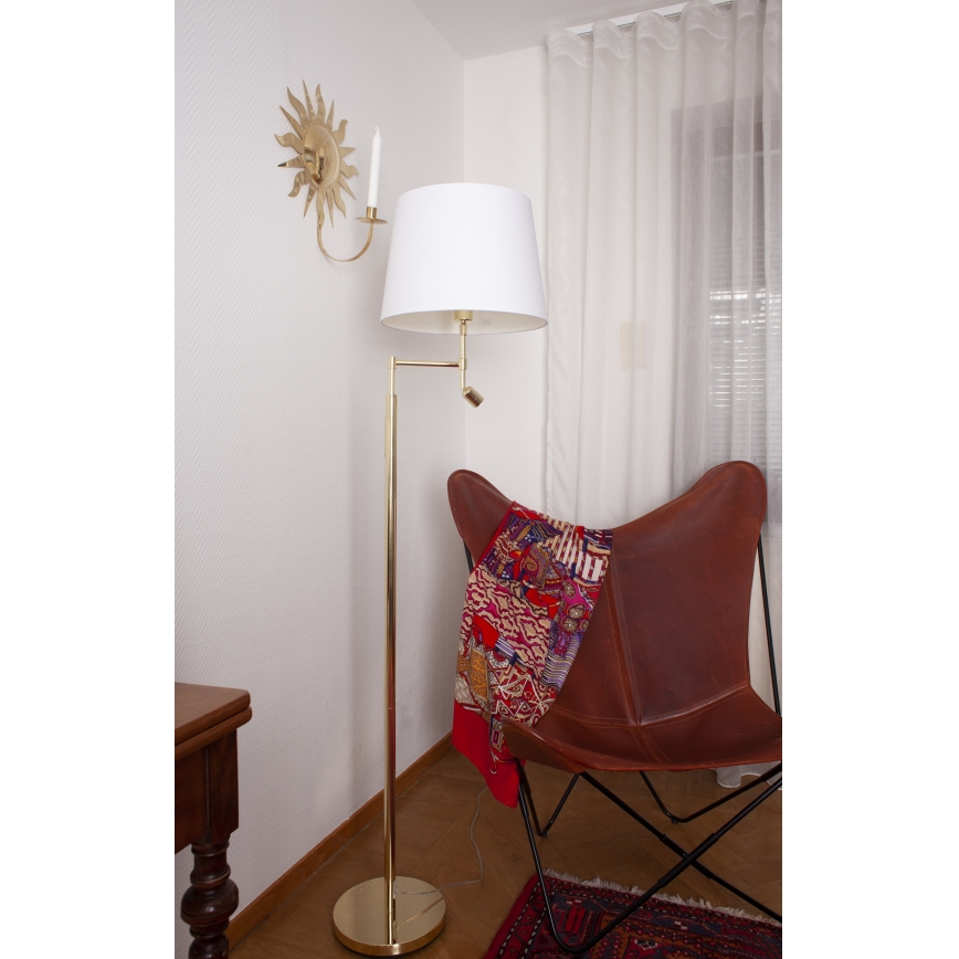 ByRydens - LED Stojací lampa ORLANDO 1xE27/5W/230V + LED/3W bílá/zlatá pr. 36 cm