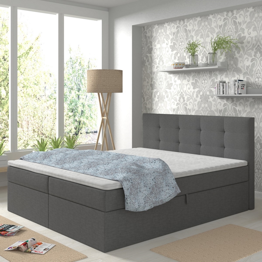 Čalouněná postel s matracemi a topperem s úložným prostorem EMBER 180x200 cm antracit