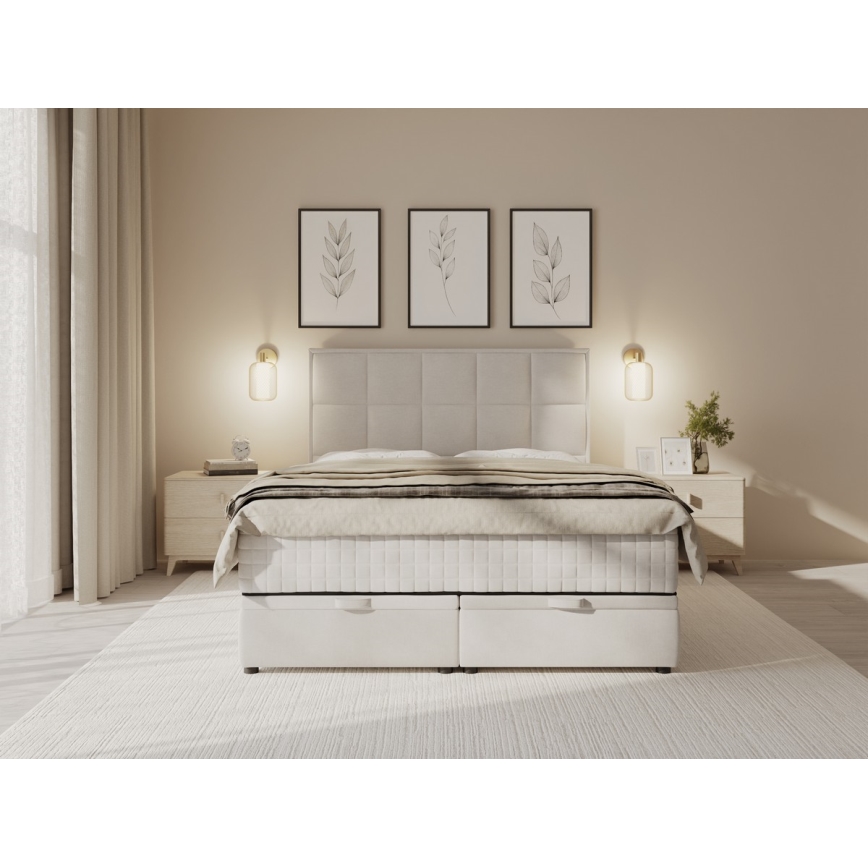 Čalouněná postel s matracemi a úložným prostorem GRACE 140x200 cm béžová